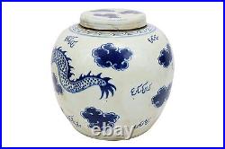 Vintage Style Blue and White Porcelain Lidded Ginger Jar Dragon Motif 12