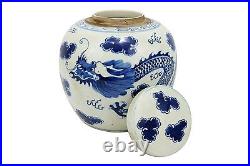 Vintage Style Blue and White Porcelain Lidded Ginger Jar Dragon Motif 12