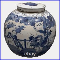 Vintage Style Blue and White Porcelain Lidded Ginger Jar Kids Qilin Motif 11