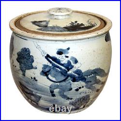 Vintage Style Blue and White Soldier Motif Bowl With Lid Jar 12
