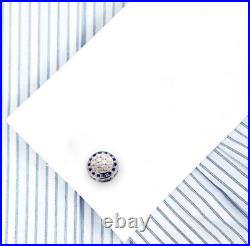 Vintage Style Bright Blue & White Gemstone Men's Special Shirt Silver Cufflinks