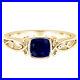 Vintage Style Cushion Blue Sapphire Solitaire Women Ring in 14k Yellow Gold