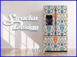 Vintage Style Design Blue Beige Orange Fridge Freezer Wrap Side Door Vinyl Decal