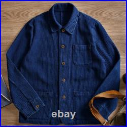 Vintage Style French 60s Workwear Men's Jackets Blue Cotton Dyeing Casual Coats