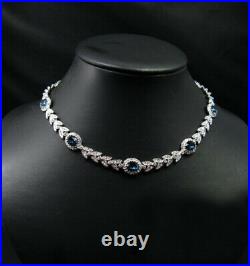 Vintage Style Glamorous Blue 84.21CT Sapphire & Clear White CZ Wedding Necklace