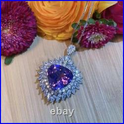 Vintage Style Heart Blue CZ Gemstone Pendant Necklace Women 14K Solid White Gold