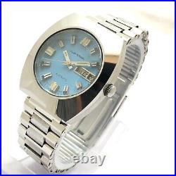 Vintage Style LOUIS ROSSEL Blue Dial Automatic Day Date 37mm Wrist Watch Swiss