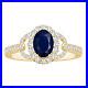 Vintage Style Oval Blue Sapphire Gemstone Halo Women Ring in 10k Yellow Gold