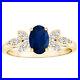 Vintage Style Oval Blue Sapphire Ring With Solitaire Accents 14k Yellow Gold