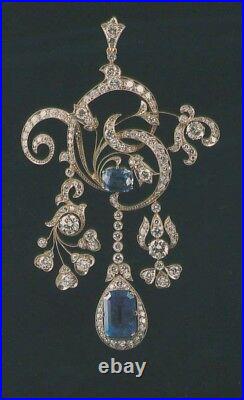 Vintage Style Pendant Victorian Blue Sapphire Filigree Jewelry Handmade 925 Sil