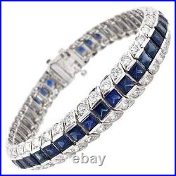 Vintage Style Princess Cut Blue Sapphire Lab Created Special Women's Bracelet