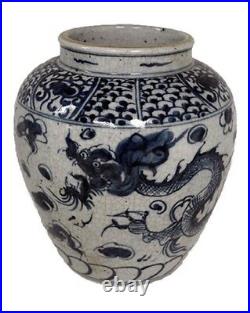 Vintage Style Reverse Blue and White Porcelain Dragon Motif Flower Vase 8