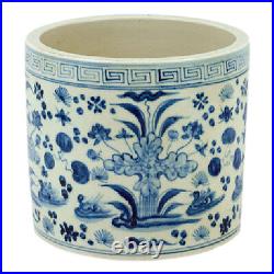 Vintage Style Reverse Blue and White Porcelain Floral Motif Flower Pot 7