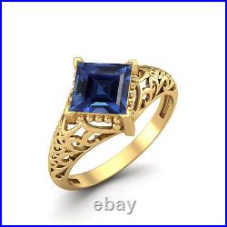 Vintage Style Ring 6 MM Square Blue Sapphire 10k Yellow Gold Women Wedding Ring
