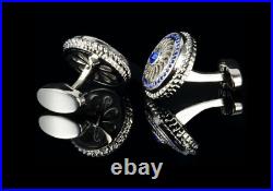 Vintage Style Royal Blue Round Sapphires With Beautiful Designed Men's Cufflinks