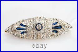 Vintage Style Royal Blue Sapphire With Old European Cut CZ 3.45TCW Fine Brooch