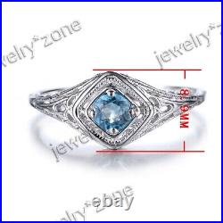 Vintage Style Solid 10k White Gold 4mm Round Swiss Blue Topaz Engagement Ring