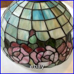 Vintage Tiffany Style Stained Glass Shade Floral Blue Pink Yellow Green 16Wide