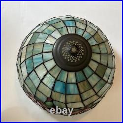 Vintage Tiffany Style Stained Glass Shade Floral Blue Pink Yellow Green 16Wide
