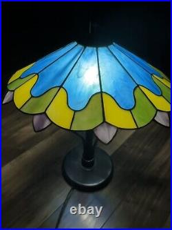 Vintage Tiffany Style Table Lamp Blue Yellow 18 Shade X 21.5 Tall