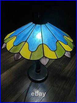 Vintage Tiffany Style Table Lamp Blue Yellow 18 Shade X 21.5 Tall