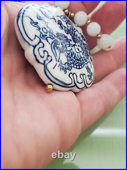 Vintage Trifari Ming Style Blue Dragon Porcelain & Glass Necklace Set