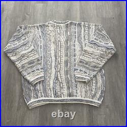 Vintage Tundra Canada Pullover Sweater Coogi Style Biggie Rap Knit White Blue XL