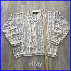 Vintage Tundra Canada Pullover Sweater Coogi Style Biggie Rap Knit White Blue XL