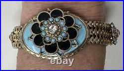 Vintage Victorian Style Mesh Enamel Turquoise Rhinestone Bracelet