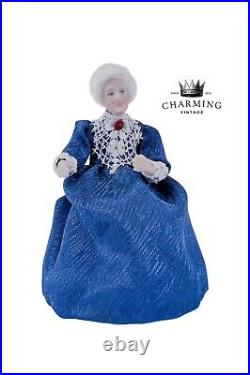 Vintage Victorian Style Older Woman with Blue Dress Miniature Porcelain Doll