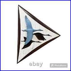Vintage Wall Hanging 1970s Burwood Blue Geese Birds Brown Decor Wood Plastic USA