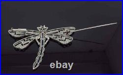 Vintage style Design 925 Silver Women's Blue Sapphire & CZ Dragon Fly Brooch