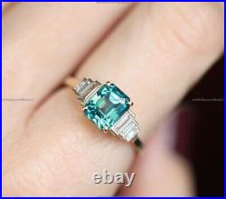 Vintage style Promise Fine Birthday Ring 14k Gold London Blue Topaz Diamond