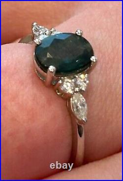 Vintage style blue-green sapphire engagement ring