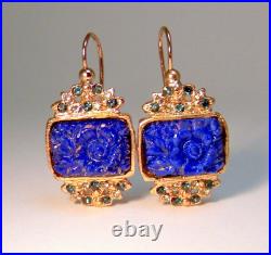 Women's Hanging Earrings Flowers Blue Lapis Lazuli Golden Vintage Style Bakelite