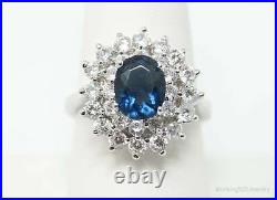 X Vintage Style Blue Sapphire CZ GOLD Plated Sterling Silver Ring Size 8.75