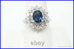 X Vintage Style Blue Sapphire CZ GOLD Plated Sterling Silver Ring Size 8.75
